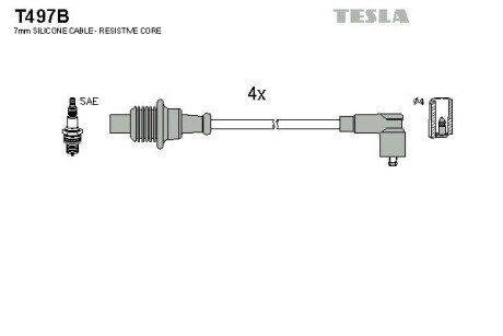 Комплект кабелiв запалювання tesla T497B