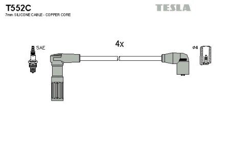 Високовольтні провода для свічок запалювання tesla T552C на Фиат Фиорино