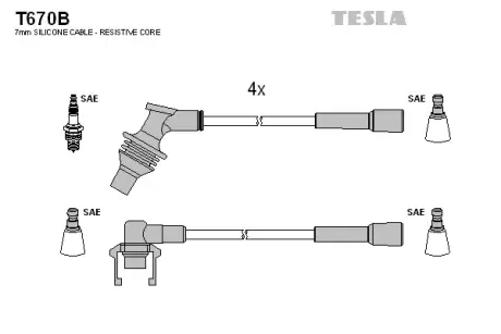 Комплект кабелiв запалювання Tesla T670B