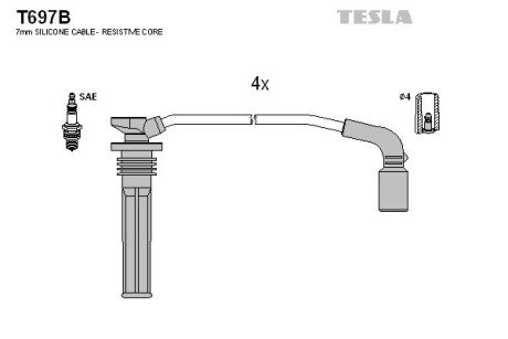 Комплект кабелiв запалювання tesla T697B на Chevrolet Aveo т250