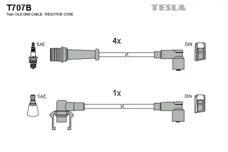Комплект кабелiв запалювання Tesla T707B