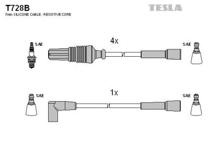 Комплект кабелiв запалювання tesla T728B