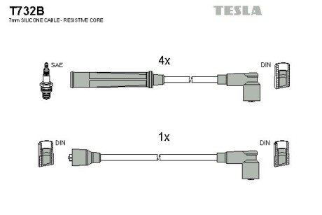 Високовольтні провода для свічок запалювання tesla T732B