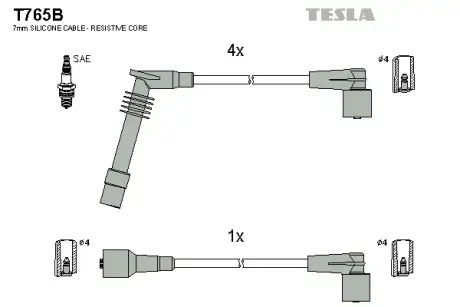 Комплект кабелiв запалювання tesla T765B