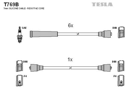 Комплект кабелiв запалювання tesla T769B на Опель Омега а