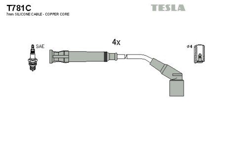 Комплект кабелiв запалювання tesla T781C