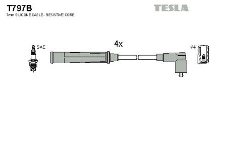 Комплект кабелiв запалювання tesla T797B на Киа Спортейдж 1