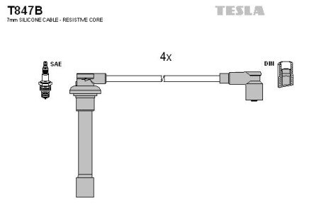 Комплект кабелiв запалювання tesla T847B на Хонда Аккорд 6