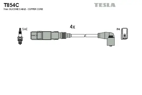 Комплект кабелiв запалювання Tesla T854C