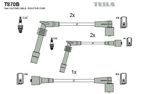 Комплект кабелiв запалювання tesla T870B