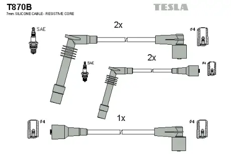 Комплект кабелiв запалювання Tesla T870B