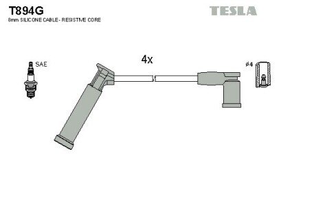 Комплект кабелiв запалювання tesla T894G на Форд Фьюжн