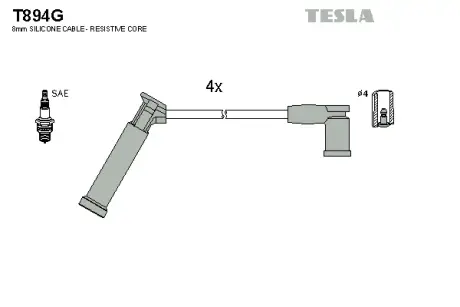Комплект кабелiв запалювання Tesla T894G