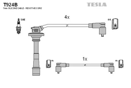 Комплект кабелiв запалювання tesla T924B Тойота Авенсис т22