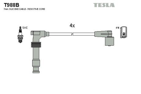 Комплект кабелiв запалювання tesla T988B на Опель Фронтера б