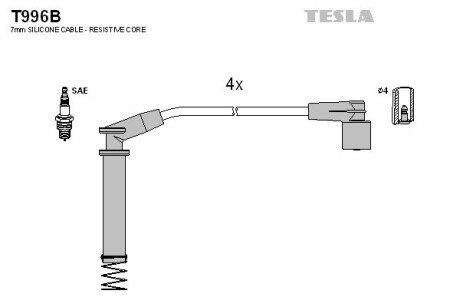 Комплект кабелiв запалювання tesla T996B на Опель Корса б