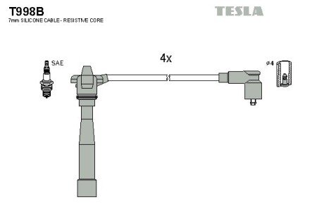 Комплект кабелiв запалювання tesla T998B