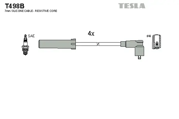 Провод высоковольтный CITROEN/PEUGEOT BX/XANTIA/XM/XSARA/306/405/406/605/806 2.0, к-т Tesla T498B (фото 1)