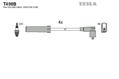 Провод высоковольтный CITROEN/PEUGEOT BX/XANTIA/XM/XSARA/306/405/406/605/806 2.0, к-т tesla T498B