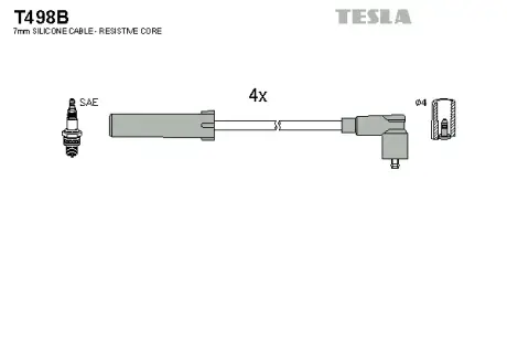 Провод высоковольтный CITROEN/PEUGEOT BX/XANTIA/XM/XSARA/306/405/406/605/806 2.0, к-т tesla T498B