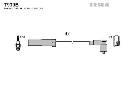 Провод высоковольтный Dacia/Renault Logan/MCV 1.4/1.6/Largus 1.6 04-, к-т, силикон tesla T930B на Дачия Логан