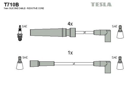 Провод высоковольтный Daewoo/Chevrolet Espero 1.5 16V, Nexia 1.5 16V, к-т tesla T710B