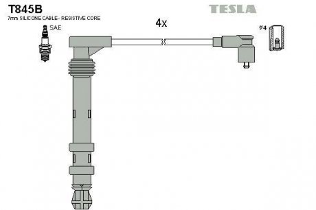 Провод высоковольтный FIAT/LANCIA DOBLO 1/6 16V, к-т tesla T845B