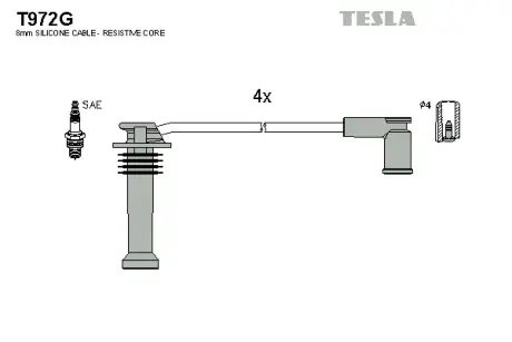 Провод высоковольтный FORD/MAZDA C-MAX/FIESTA/FOCUS/FUSION/MONDEO/2 1.4/1.6, к-т Tesla T972G