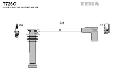 Провод высоковольтный FORD/MAZDA FIESTA/FOCUS/MONDEO/TRANSIT/121 1.4/1.6/1.8/2.0, к-т tesla T726G на Форд Transit