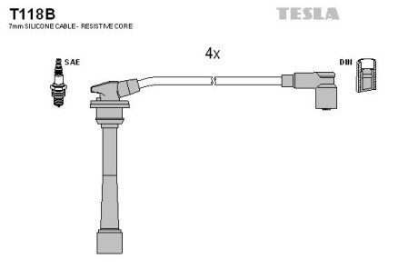 Провод высоковольтный HYUNDAI/KIA ACCENT/COUPE/ELANTRA/MATRIX/TUCSON/CEED/CERATO/SPORTAGE 1.6/1.8/2.0, к-т tesla T118B на Hyundai I30