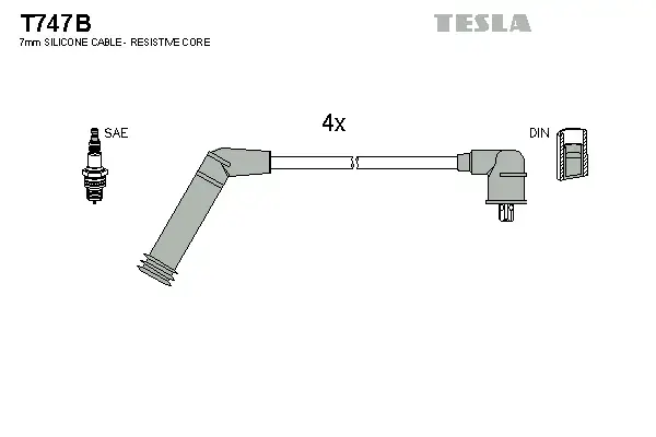 Провод высоковольтный HYUNDAI/KIA ACCENT/GETZ/LANTRA/PICANTO 1.3/1.1, к-т Tesla T747B (фото 1)