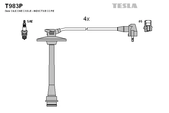 Провод высоковольтный TOYOTA CAMRY/CARINA/CELICA/RAV4 2.0, к-т Tesla T983P (фото 1)
