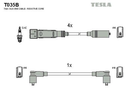 Провод высоковольтный VW/SEAT CORDOBA/IBIZA/CADDy/GOLF/JETTA/PASSAT/POLO/SCIROCCO 1.6/1.8, к-т tesla T035B