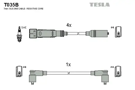 Провод высоковольтный VW/SEAT CORDOBA/IBIZA/CADDy/GOLF/JETTA/PASSAT/POLO/SCIROCCO 1.6/1.8, к-т Tesla T035B