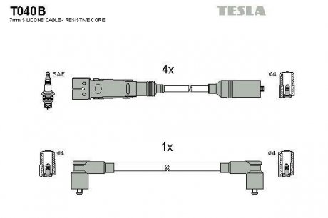 Провод высоковольтный VW/SEAT GOLF/PASSAT/IBIZA/TOLEDO 1.8/2.0, к-т tesla T040B