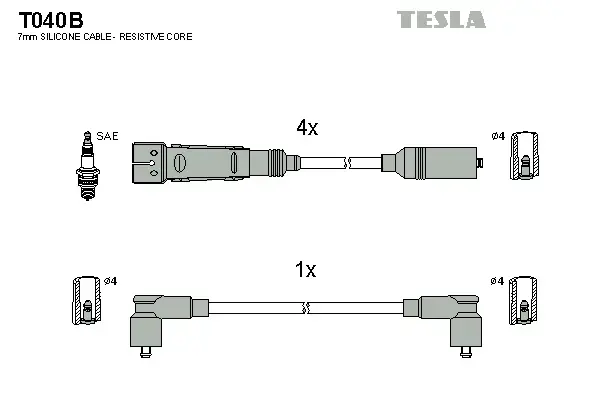 Провод высоковольтный VW/SEAT GOLF/PASSAT/IBIZA/TOLEDO 1.8/2.0, к-т Tesla T040B (фото 1)