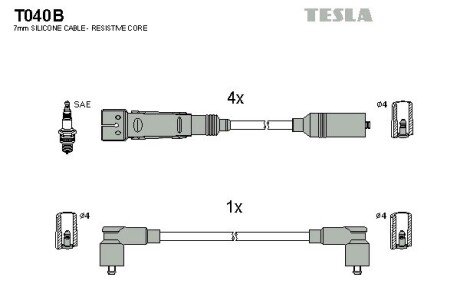 Провод высоковольтный VW/SEAT GOLF/PASSAT/IBIZA/TOLEDO 1.8/2.0, к-т tesla T040B на Фольксваген Венто