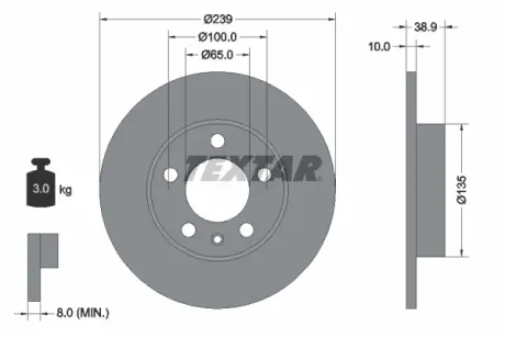 Диск гальмівний задн Лів/Прав VW GOLF III, PASSAT B3/B4 2.9 01.94-04.99 textar 92088700