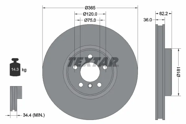 Диск гальмівний передн Лів/Прав BMW X5 (E70), X5 (F15, F85), X6 (E71, E72), X6 (F16, F86) 3.0-4.8 10.06-07.19 textar 92161003