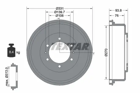 Гальмівний барабан задн MITSUBISHI L200 2.4/2.5D/2.8D 01.96-12.07 textar 94040400 Митсубиси Pajero sport