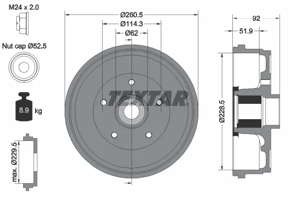 TEXTAR Гальмівний барабан Textar 94047500 (фото 1)
