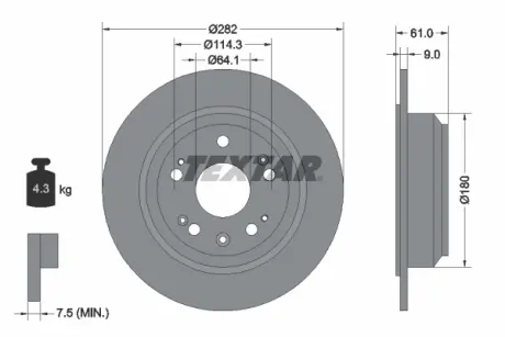 Диск гальмівний HONDA Accord ""R D282mm ""03-08 textar 92165803