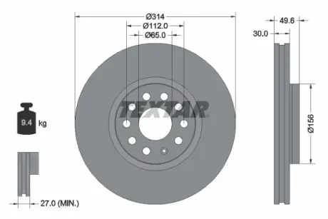Диск гальмівний SEAT/SKODA/VW Alhambra/Kodiaq/Sharan/Tiguan ""F D314mm ""10>> Textar ""92232405"