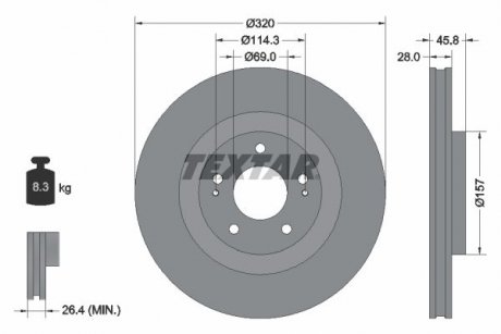 Вентилируемый тормозной диск textar 92306503