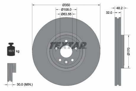 Вентилируемый тормозной диск textar 92308205
