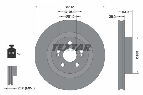 Вентилируемый тормозной диск textar 92167703