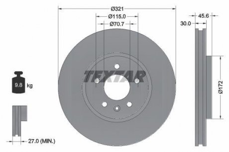 Вентилируемый тормозной диск textar 92256803