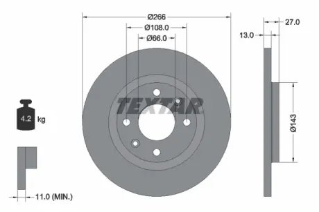 Передний тормозной диск textar 92089103