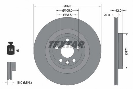 Вентилируемый тормозной диск textar 92314305