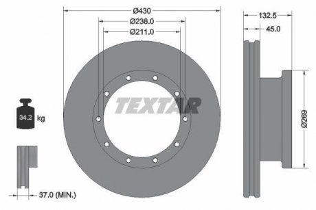 Вентилируемый тормозной диск textar 93087900